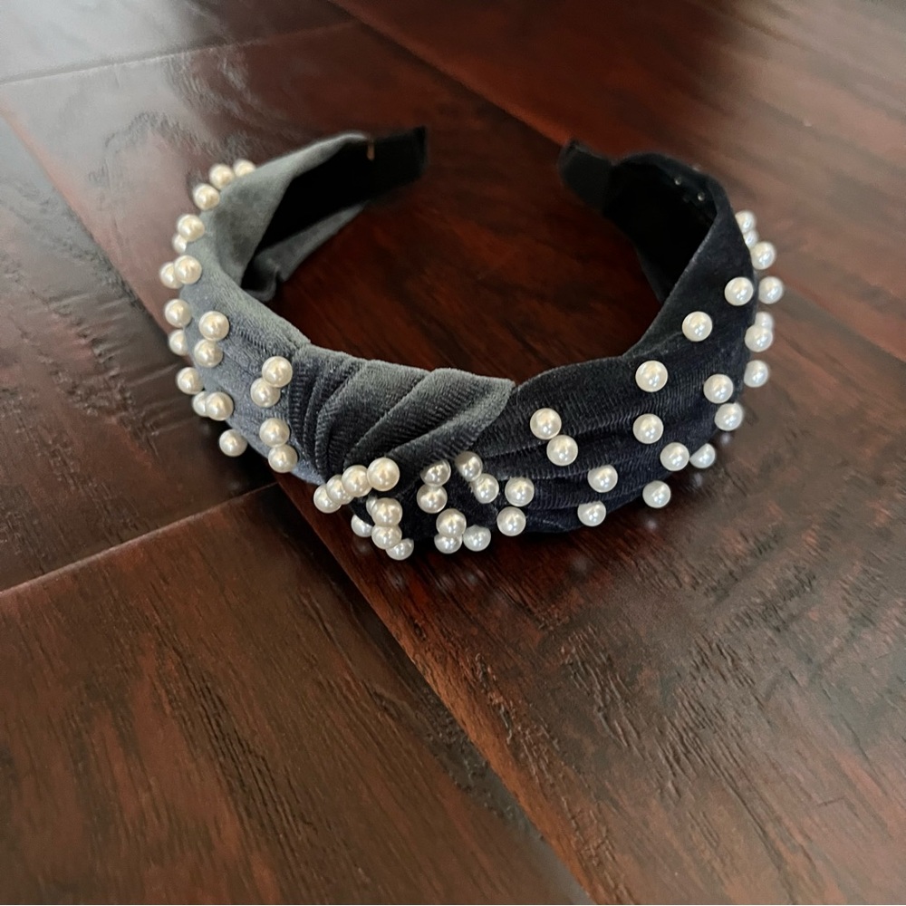 Women’s velvet pearl knotted headbands (blue-gray) hair accessories
